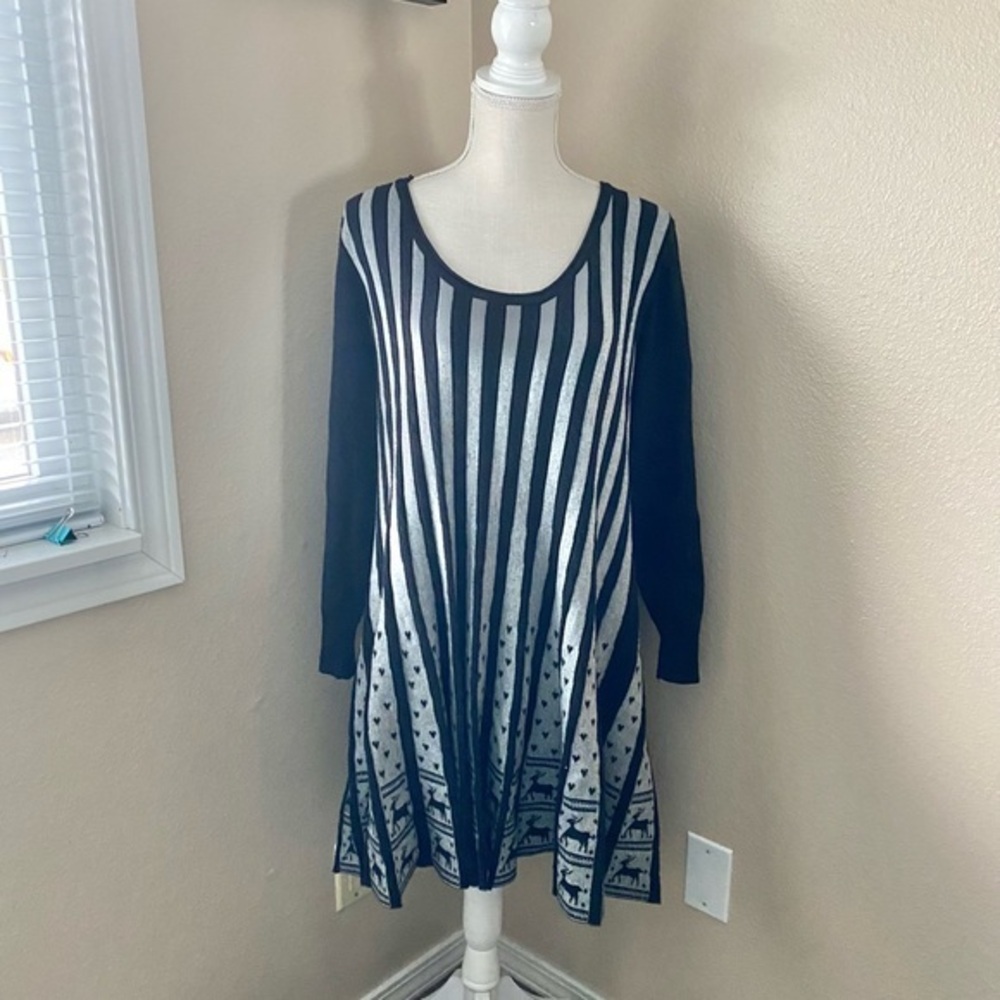 Angel Ribbons pleated winter themed sweater dress, Sz. 22